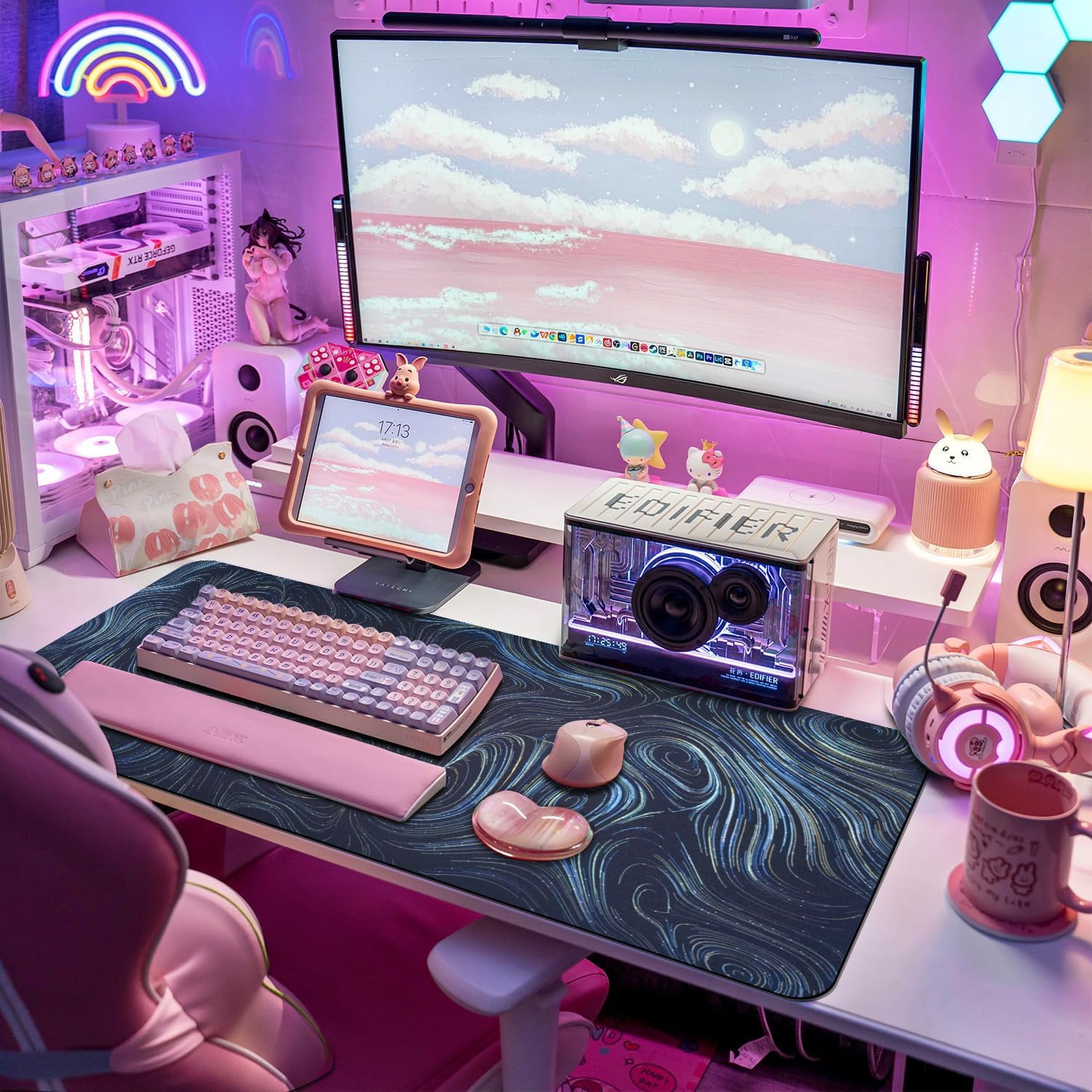 XLarge Gaming Mouse Pad Extended XL Long Soft Silk Fluid Fabric & Nonslip Rubber Base 31.5x15.75 Inch Computer Keyboard Mat for Gamers, Office Use Perfect for Company and Home