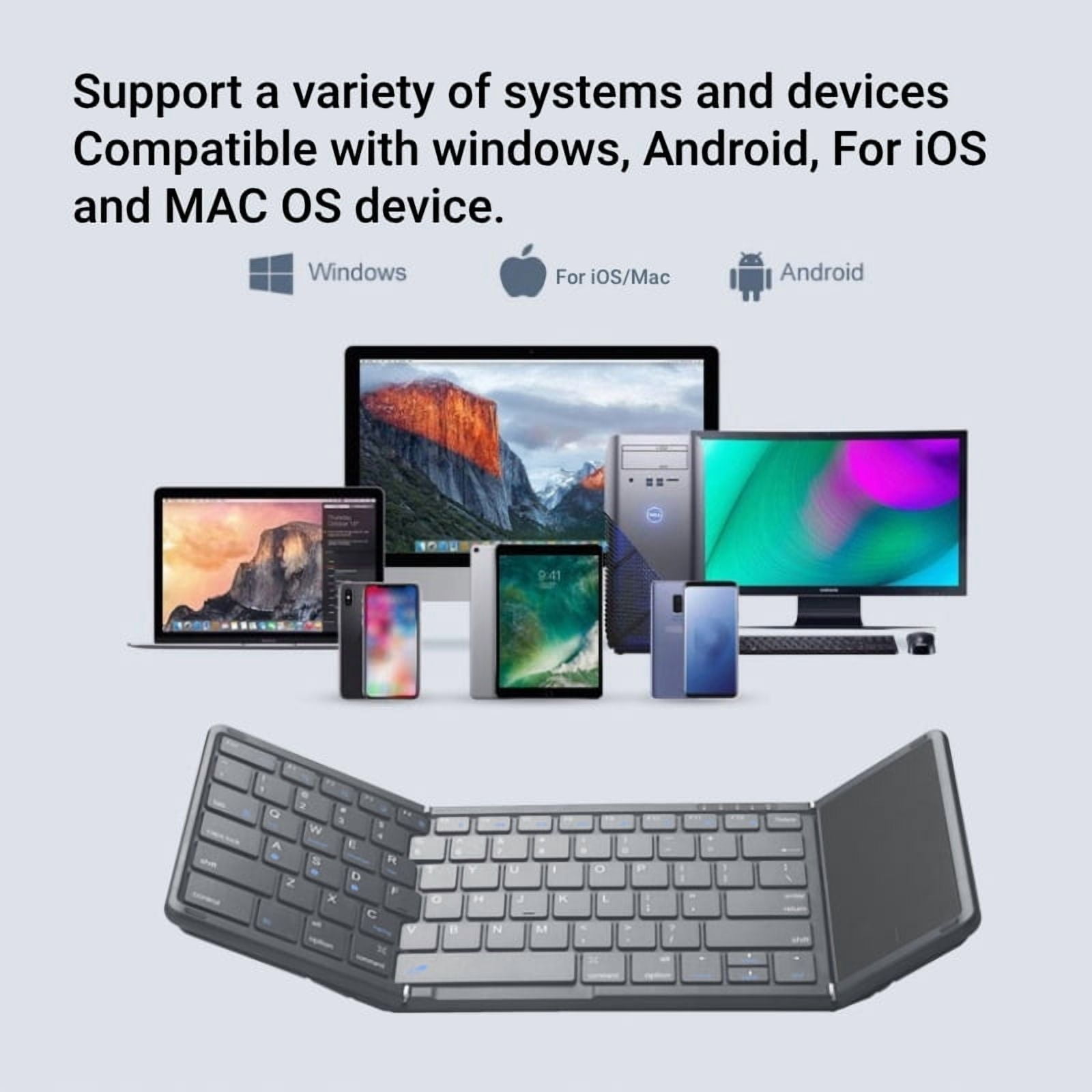 Folding Wireless Keyboard Touchpad Keypad Bluetooth Rechargeable Keyboard with Leather Case for Windows Phone PC Table
