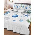 thumbnail image 3 of Quilts Twin-XL Size Bedding Set, Blue Coastal Christmas Lightweight Quilted Comforter, Xmas Ball Pine Starfish Shell Snowflake Soft Bedspread Coverlet with Pillow Covers for All Season, 68" x 98", 3 of 7