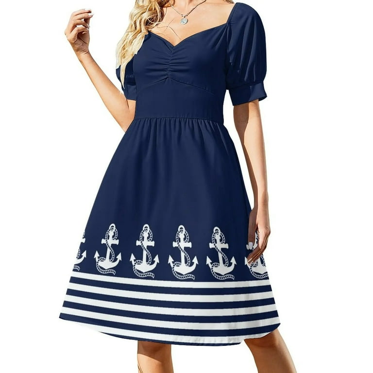 Nautical Navy Blue Stripes and White Anchor Dress summer dress