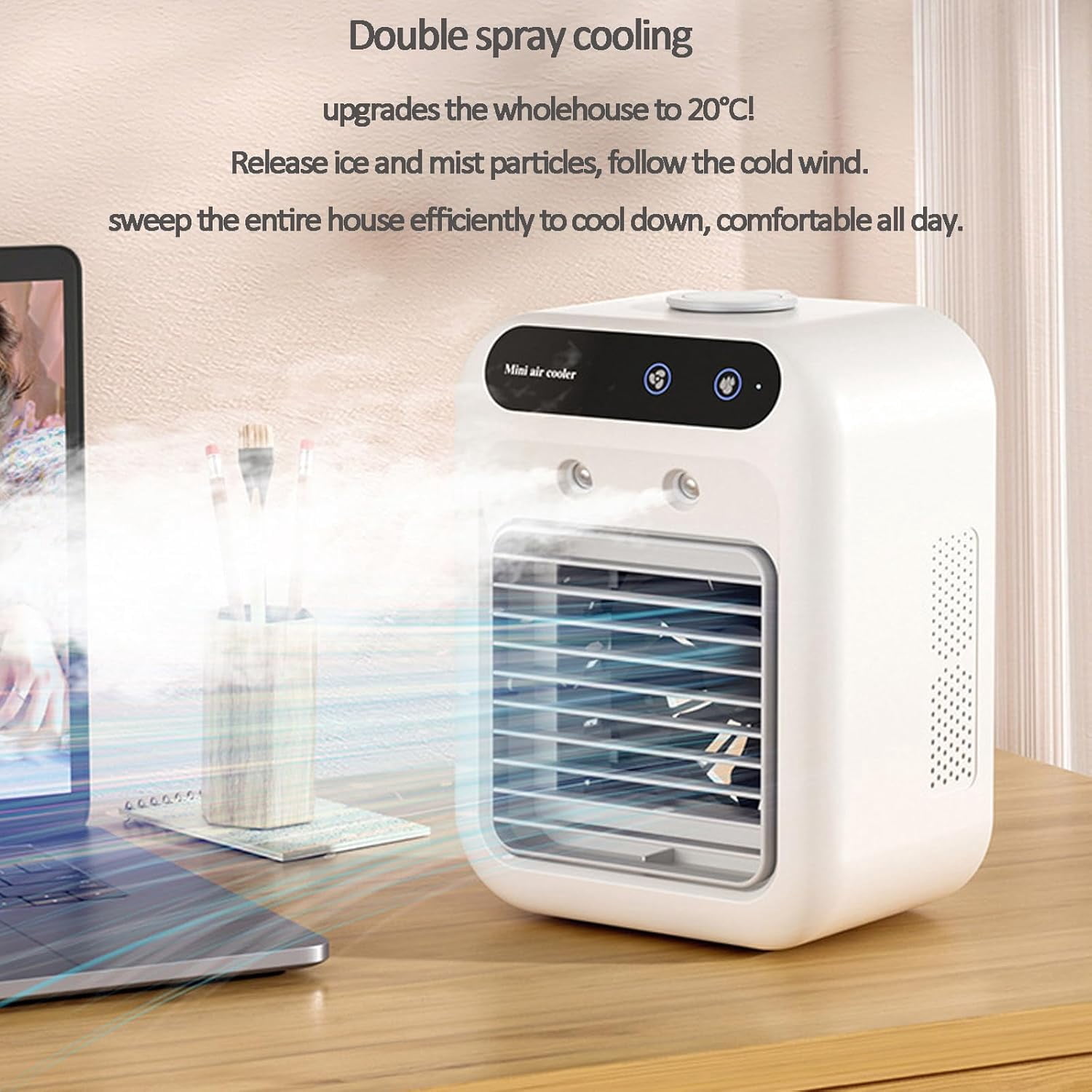 Mini Spray Air Conditioning Fan,Desk Fan with Cold Water Tank,Silent Desktop Cooling Fan, USB Rechargeable,Portable Home Office Car Small Air Cooler