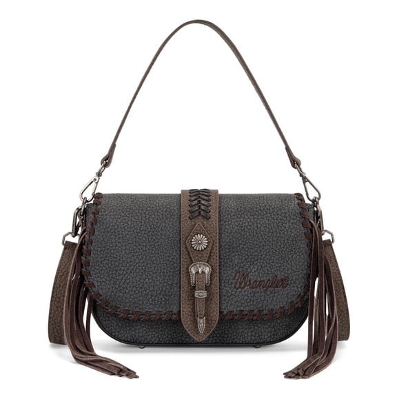 Wrangler Western Shoulder Bag for Women Vintage Cowgirl Crossbody Purse with Fringe, Black