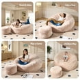thumbnail image 3 of Vcatnet 59" Oversized Bean Bag Chair for Adults with Ottoman Giant Bean Bag Sofa Couch with Memory Foam Upholstered Lazy Floor Sofa for Living Room Bedroom, Beige, 3 of 8