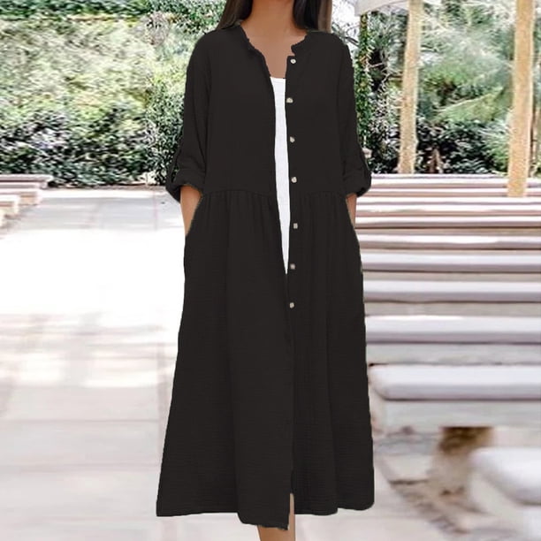 Pntutb moda mujer manga larga otoño frente abierto ropa de abrigo suelta botón sólido blusa abrigo Tops bolsillos cárdigan liquidación Pntutb Pntutb-5657