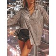 thumbnail image 3 of KelaJuan Women’s Long Sleeve Blouse Loose Button Down Lapel Collar Sparkly Shirts for Spring Fall, 3 of 6