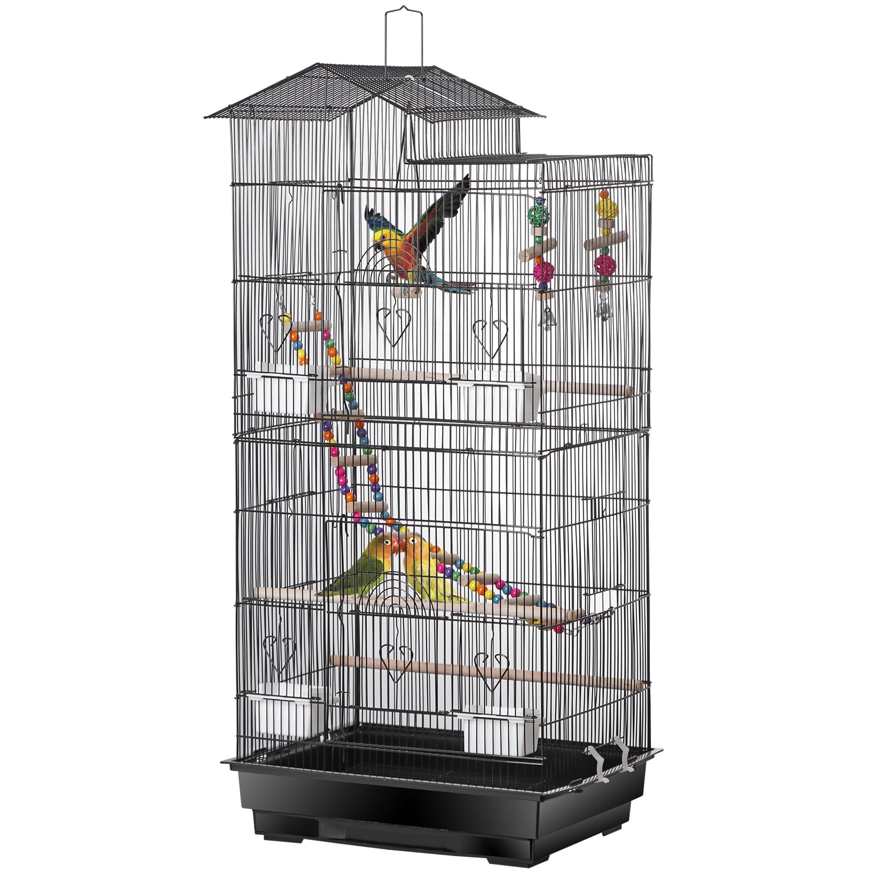 Large Metal Bird Cage Aviary for Pet Birds, Indoor Birdcage for Budgies Finches Parakeets and Canaries, Easy-Clean Design in Black or White Finish