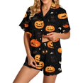 thumbnail image 3 of Halloween Pajamas Women Short Sleeve Button Top Matching Shorts 2026 Fall Cute Satin Pumpkin, 3 of 4