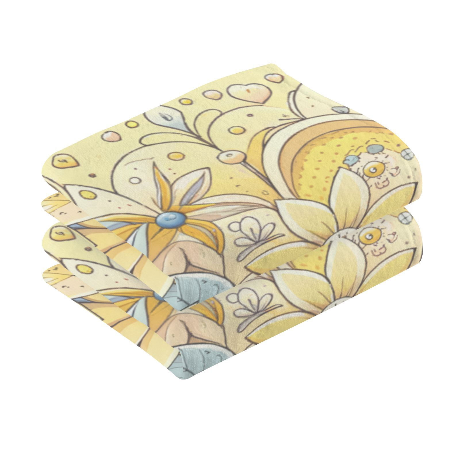 Elegant Flowers Yellow Hand Towels Cotton Bath Towels Large Face Towels Absorbent for Bathroom 2 Packs