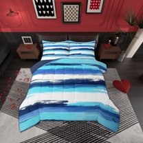 Manfei Modern Abstract Geometric Bedding Comforter Set,Geometric Stripes Twin Comforter Sets,White Blue Graffiti Bedding Set For Men Women,Ultra Soft Home Decor Reversible,2pcs