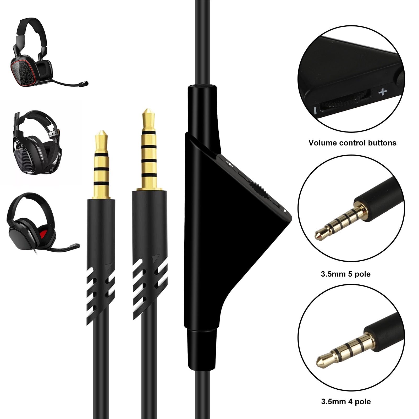 for Astro A10 A40 Headset Cable, A10 Volume Cable Compatible with Astro A10/A40 Gaming Headsets Xbox One Ps4 Controller Headphone Audio Cable 6.5 Feet Black - Walmart.com