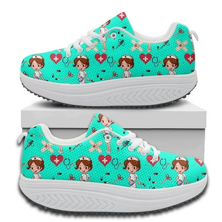 

INSTANTARTS Women s Nurse Swing Shoes Lovely Nurse Medical Care Print Wear Resistant Platform Shoes Outdoor Toning Shoes
