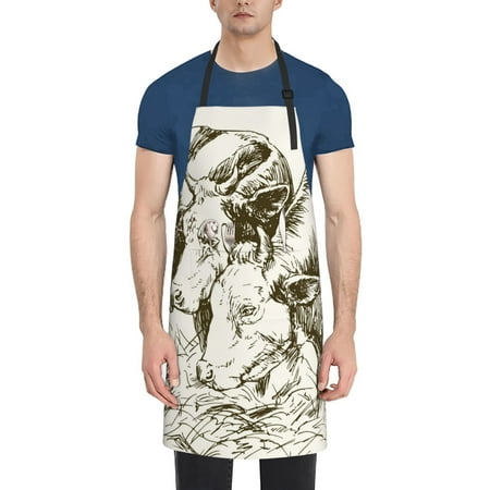 

Lukts Cows Grazing On Meadow 1 Pattern Kitchen Cooking Aprons Adjustable Bib Soft Chef Apron with 2 Pockets for Men Women