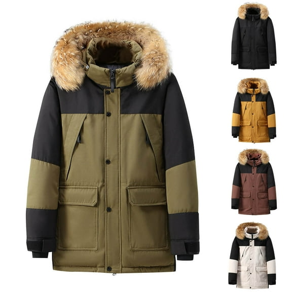Brondbend Men Coats Jackets for Men Hooded Long Sleeved Zipper Pocket Outerwear Multicolor Warm Jacket Loose Fit Weekend Tops Beige