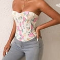thumbnail image 6 of Abomasnow Womens Floral Corset Tops Vintage Strapless Push Up Boned Shapewear Crop Tops Fashion Zipper Back Waist Bodyshaper Tops, 6 of 9