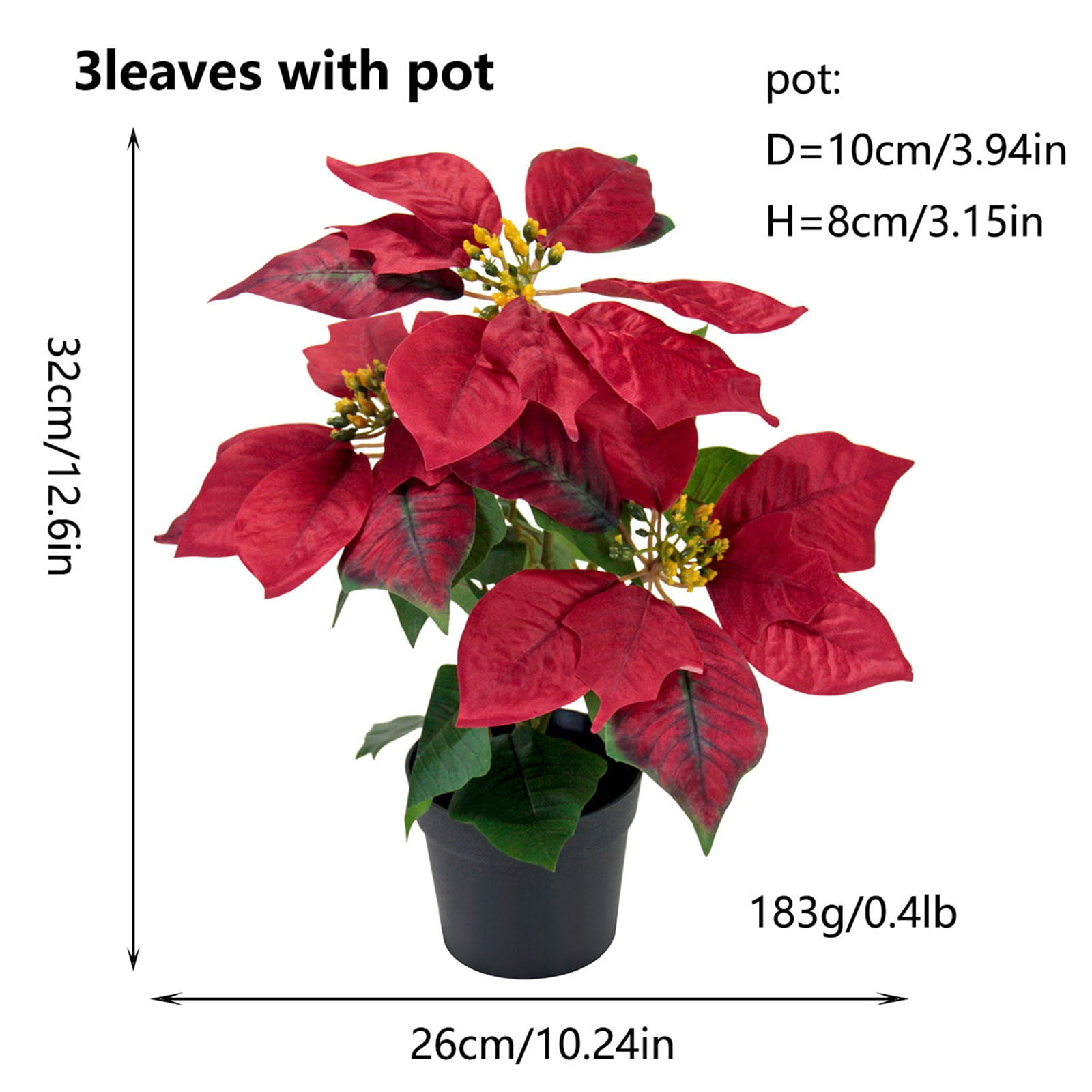 Mini Poinsettias Artificial Plants with Pot, 12.6" Faux Small Christmas Flowers in Pot for Home Office Tabletop Indoor Christmas Decorations