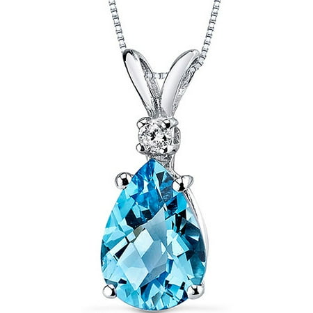 - 2.25 Carat Pear-Shape Swiss Blue Topaz and Diamond Accent 14kt White Gold Pendant, 18