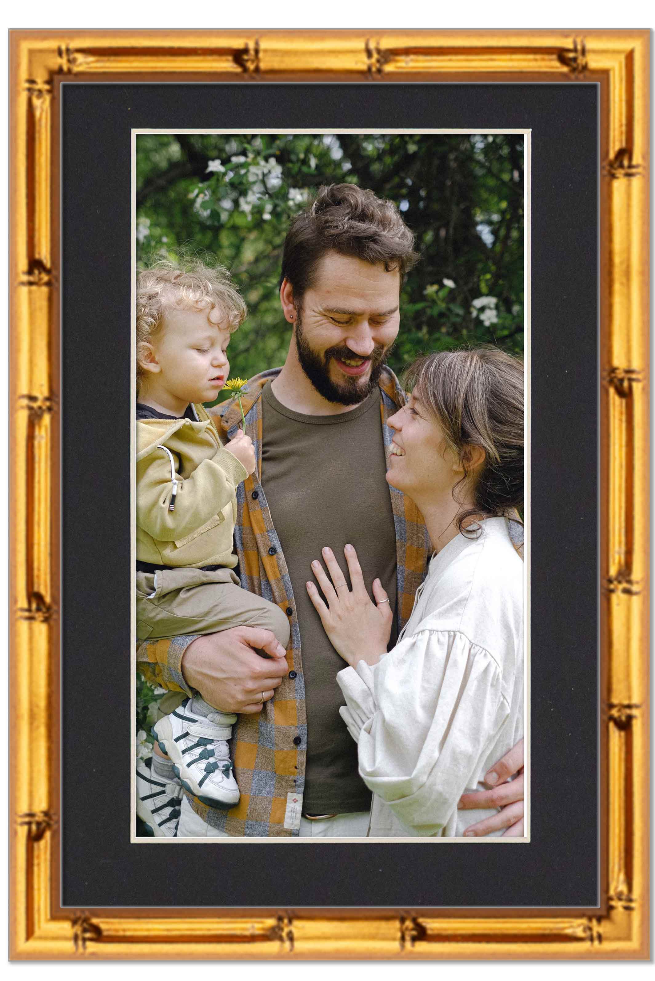 6x9 Frame Gold Bamboo With Black Picture Mat For 6x9 Photo - Gold