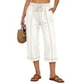 thumbnail image 3 of MLQIDK Capris for Women Trendy Summer Lounge Pants Knee Length Elastic Waist Light Weight Pants Dressy Casual Crop Capris with Pockets White XL, 3 of 5