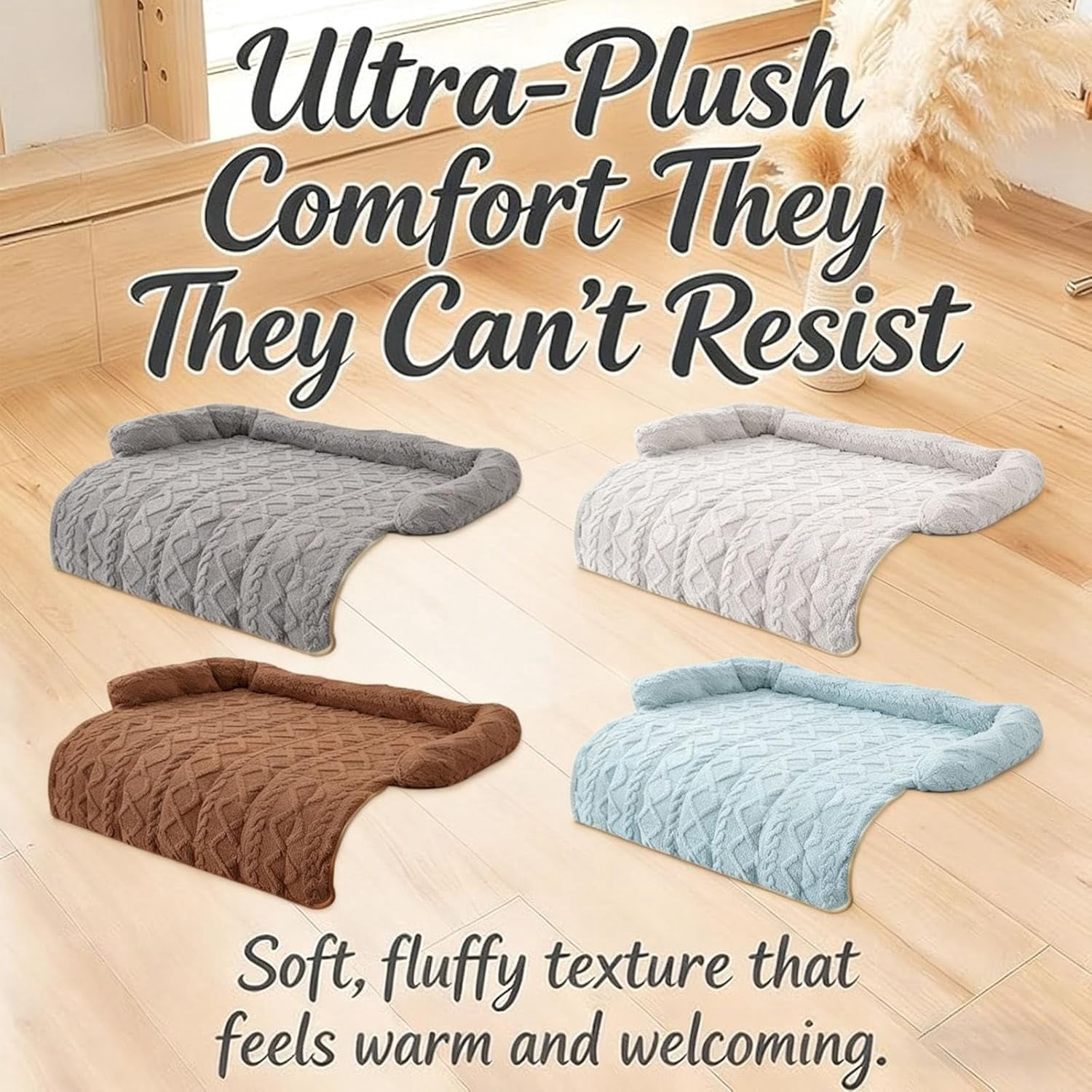 Pet Sofa Bed for Couch, 2026 Upgraded Plush Washable Waterproof Non-Slip Pet Mat, Cozy Furniture Protector for Small Medium Dogs & Cats (Coffee)