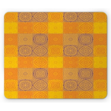 Ethnic Mouse Pad, Asian Design Patchwork Style Squares in Oriental Pattern Print, Rectangle Non-Slip Rubber Mousepad, Orange Violet, by Ambesonne