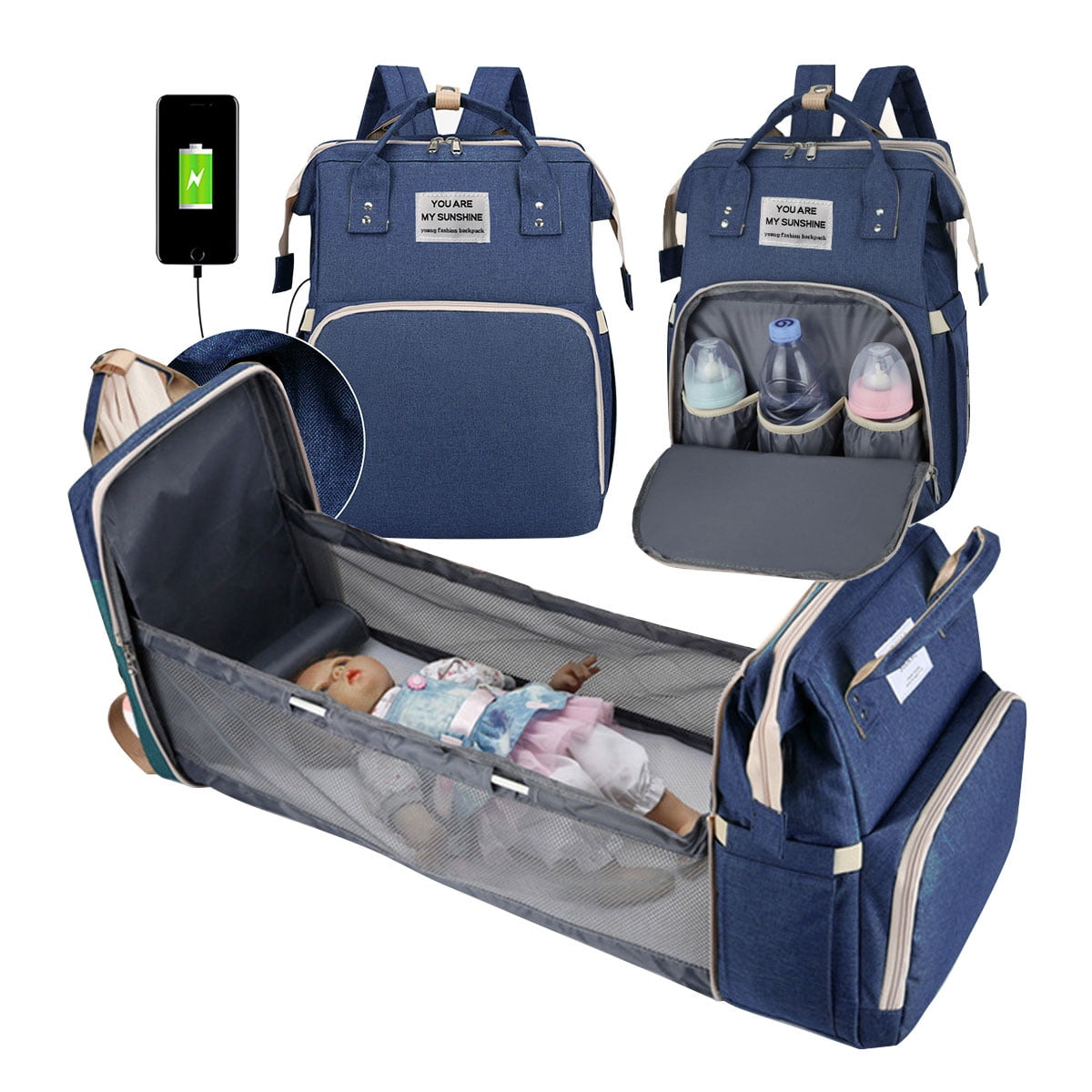 Color : Blue Portable Baby Crib Nursery Travel Folding Baby Bed Bag 