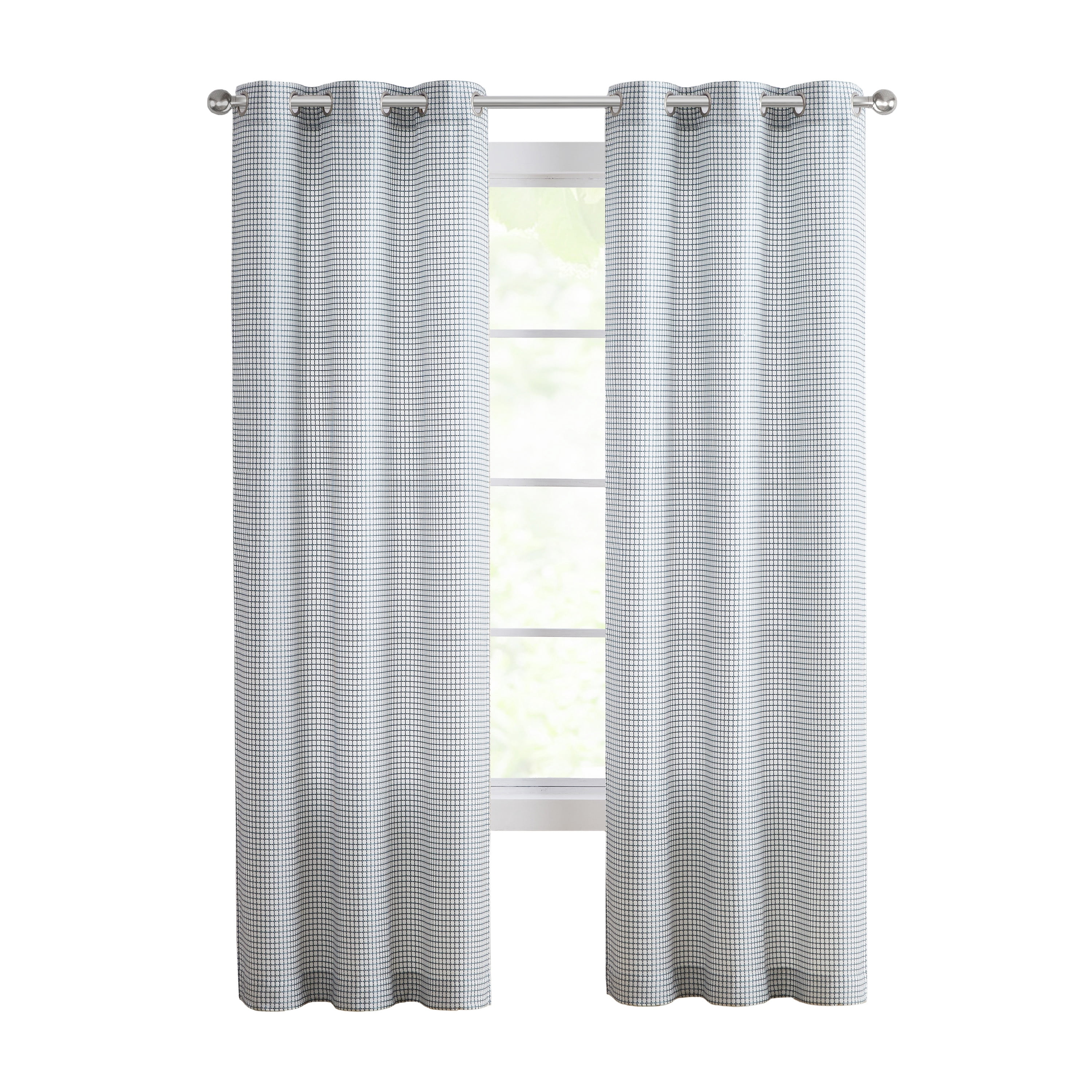 Modern Elements Hannah Modern Teal Grid Grommet Light Filtering Curtain Panel, 76" x 96" (2 Panels)