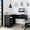 Black, variant on Left Return Design - Metal Handles on Drawers - Against Wall Use - Sturdy Black Wood Desk