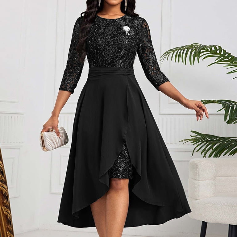 knee length dresses for ladies One Heart Lace Insert Maxi Dress Black– Selfie Leslie main image 1