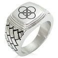 thumbnail image 1 of Stainless Steel Celtic Five Fold Fifth Elements Geometric Pattern Step-Down Biker Style Polished Ring, 1 of 1
