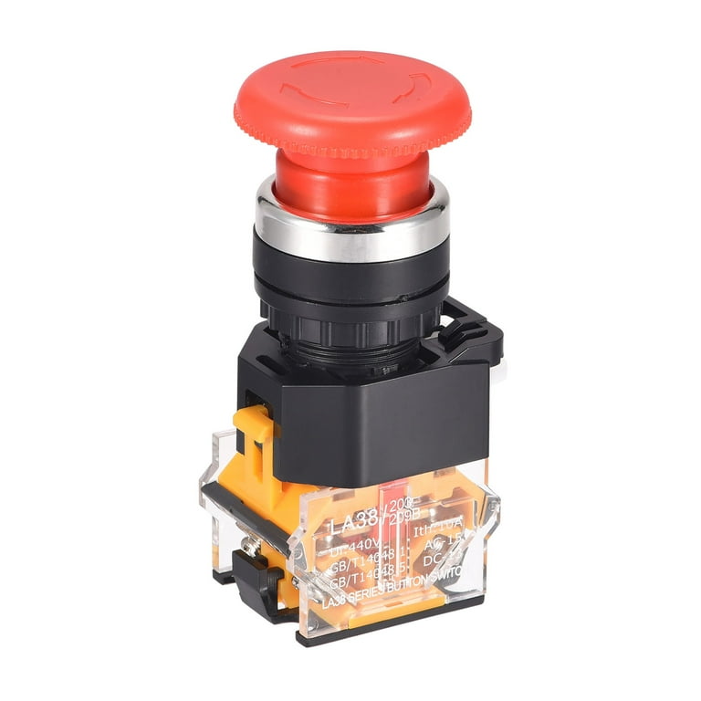 Uxcell 22mm Emergency Stop Push Button Switch – Red Mushroom Head, Latching, 1NO+1NC, Waterproof Cover
