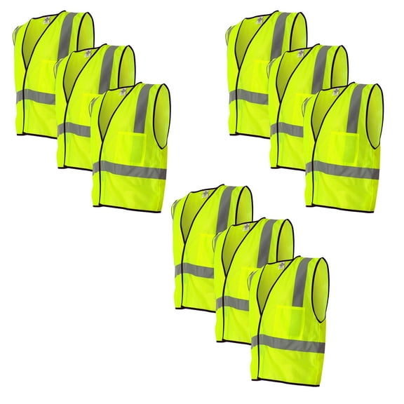 High Visibility Safety Vest | Kishigo Economy Single Pocket Hook-and-Loop Mesh Vest, Lime Color | Pack 9, Size-S