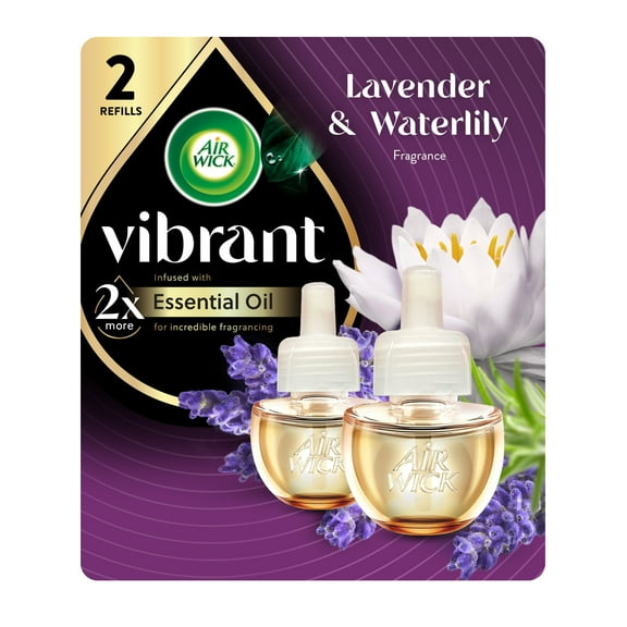 Air Wick Vibrant Plug-In Scented Oil Air Freshener Warmer Refills, Lavender and Waterlily, 2 Count