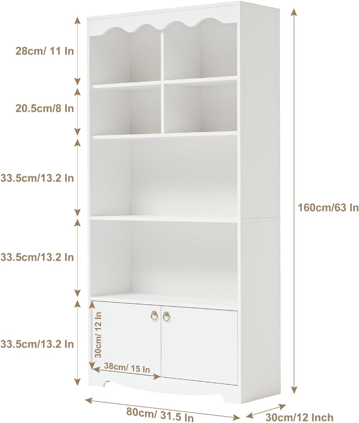 Jojoka 5-Tier White Bookcase, 63 Inch Tall Bookshelf with Open Storage Shelves & Doors, Modern Wooden Floor Standing Display Storage Shelves, Home Decor Furniture for Office, Living Room, Bedroom