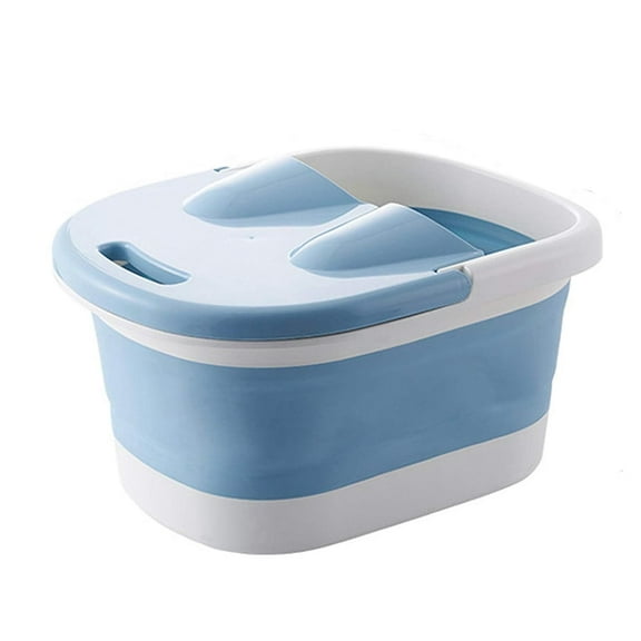 Foldable Foot Bath Foot Bath Tool, Foot Bath Basin with Foot Massager, Help Sleep, Foot spa, Suitable for Family spa Pedicure, can Save Space (Blue with Cover)