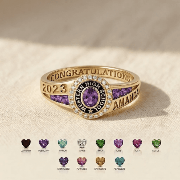 Personalized Graduation Birthstone Ring | Personalized Class Ring Keepsake for Graduates | Graduation Memory Ring Gift