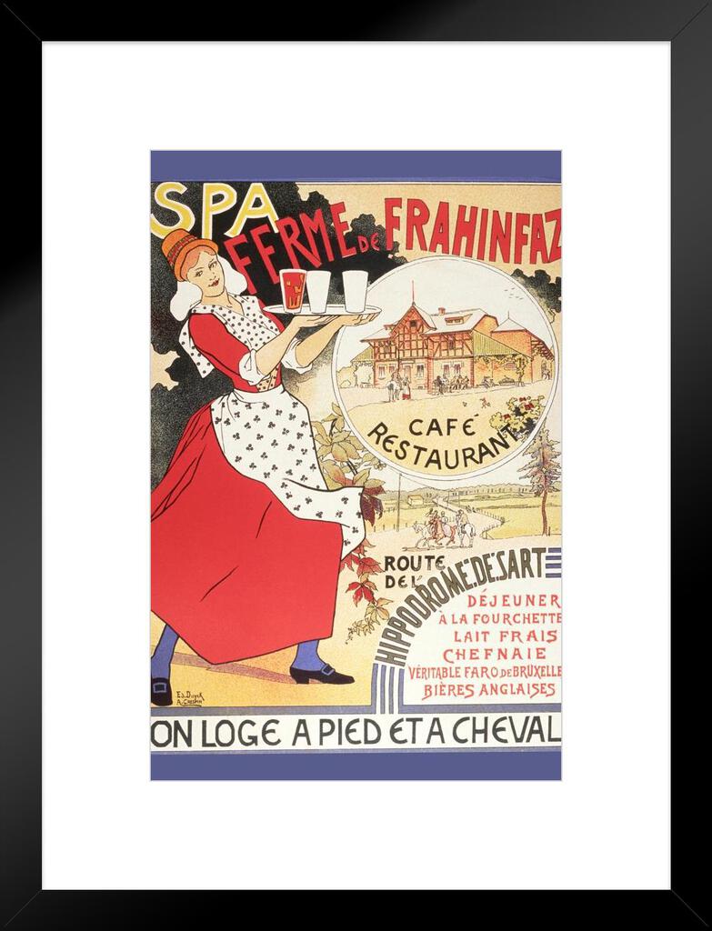 Ferme De Frahinfaz A Cafe And Restaurant 14 Vintage Illustration Art Deco Liquor Vintage French Wall Art Nouveau Booze Poster Print French Advertising Matted Framed Art Wall Decor x26 Walmart Com