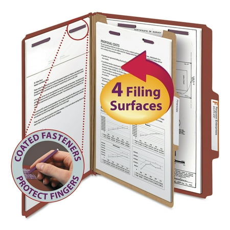 - Smead Pressboard Classification Folders, Self Tab, Letter, Four-Section, Red, 10/Box -SMD13775