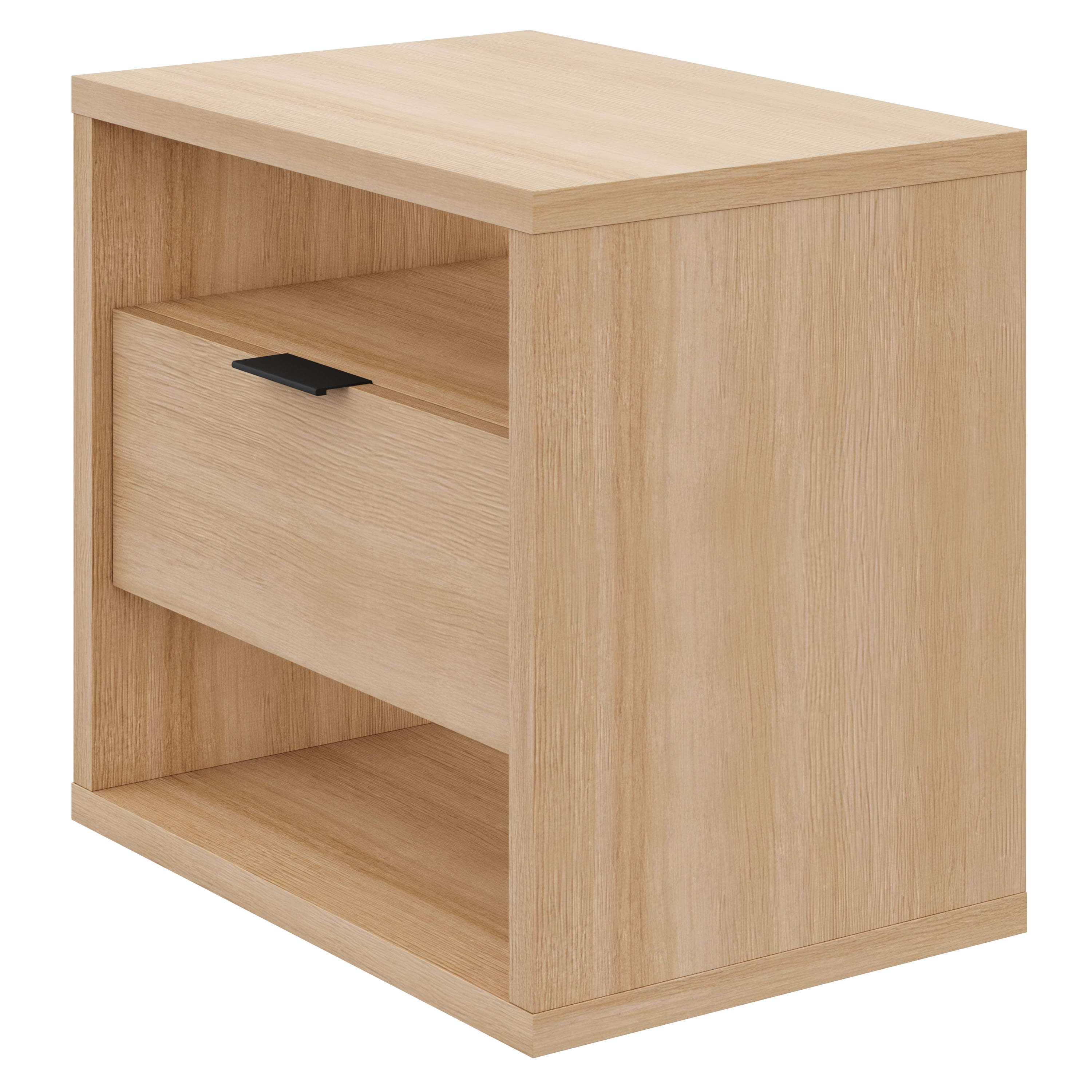 Nexera Modern 1-Drawer Nightstand with Open Storage, Natural Blonde Oak
