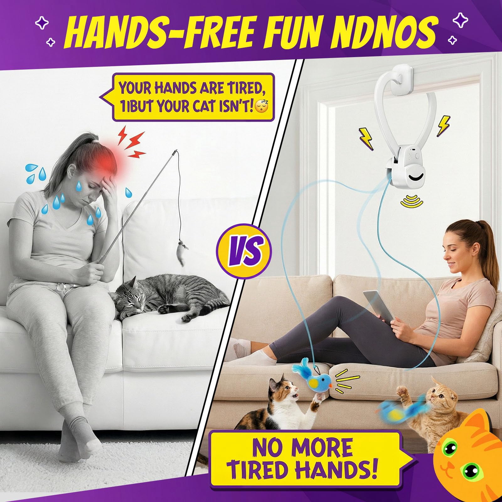 Interactive Cat Toys For Indoor Cats: Automatic Flying Bird Wand Chase Exercise Enrichment  Usb Rechargeable Durable Safe Hanging Bored Kittens Adult Multi Households