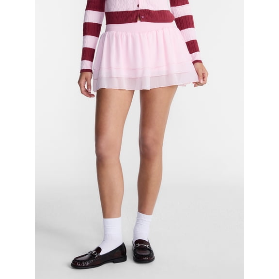 No Boundaries Crinkle Chiffon Mini Skort, Women's XXS-XXL