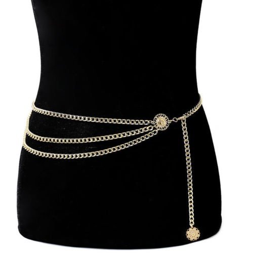 Ceinture Bijou Taille Large En Métal Doré - Taille M - Réglable - Motif Maillons Carrés
