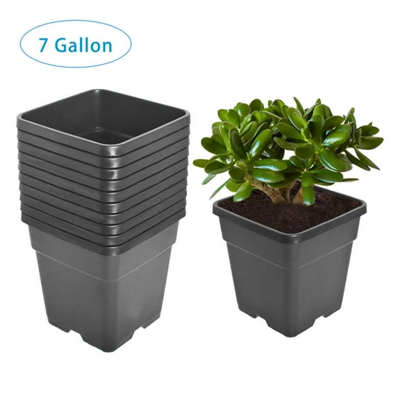 10 Pack Plastic Plant Pots Seedling Cups, 7 Gallon Plant Container Square Nursery Pots Fit for Seeds Germination, Seedlings Growing, Succulents Planting, Seeds Starting, Black