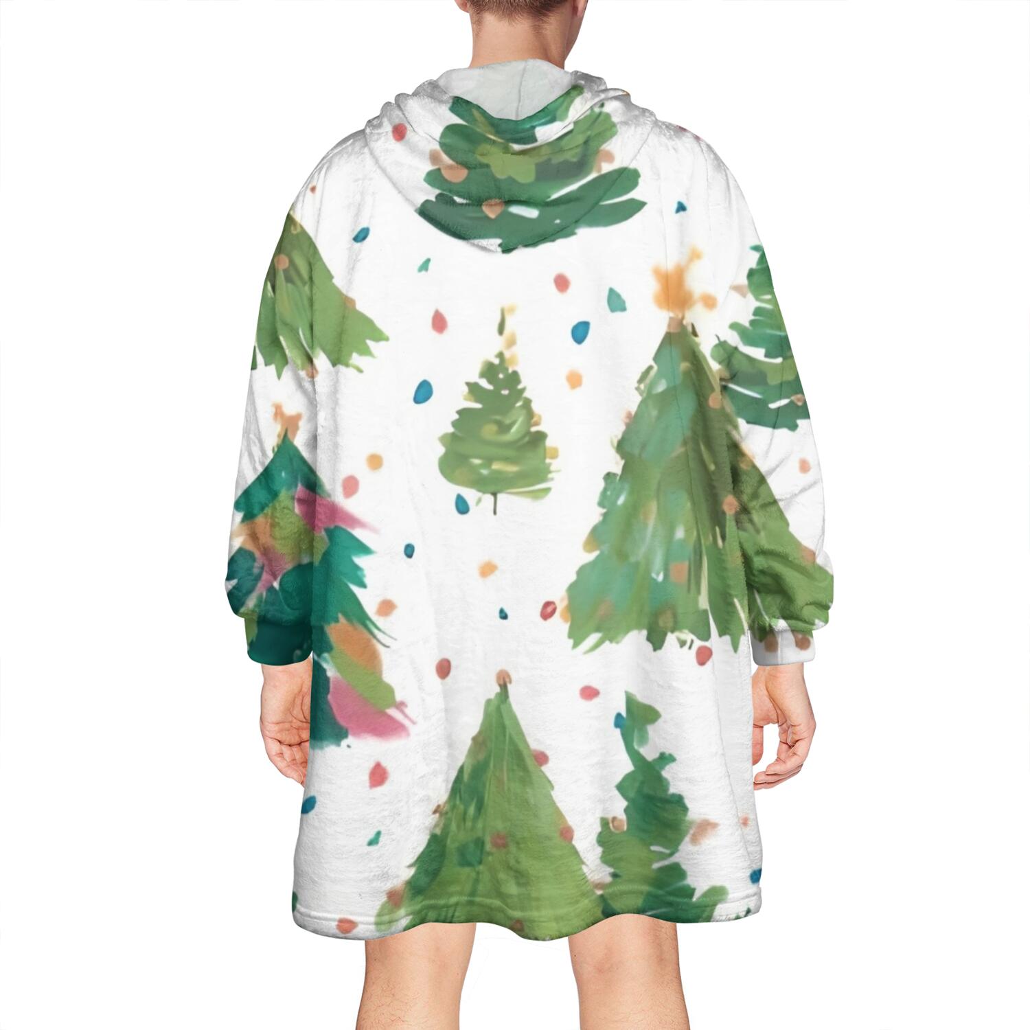 Wearable Oversized Blanket,White Christmas Watercolor Tree Pattern Wearable Blanket Hoodie for Adults,Cozy Hooded Blankets with Super Pockets,Super Warm Fuzzy Pullover for Women & Men