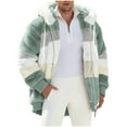 thumbnail image 2 of Txeol Mens Winter Fuzzy Fleece Jacket Hooded Color Block Patchwork Cardigan Coats Outerwear with Pockets Green XL, 2 of 7