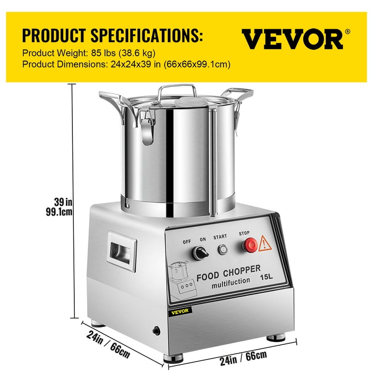 VEVOR 110V Commercial Food Processor 15L Stainless Steel Grain