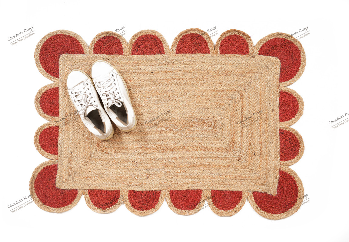 Hand Braided Natural Jute Rug Beige and Red Area Rug Rectangle Rug