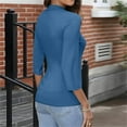 thumbnail image 4 of Women's Mock Turtleneck Slim Fit Top Three-Quarter Sleeve Lightweight Stretchy Pullover Basic Casual Tops for Work to Weekend，Blue M, 4 of 5
