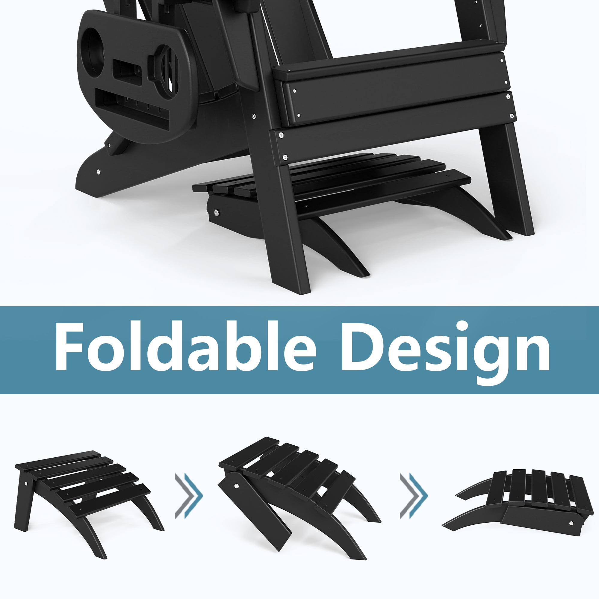 FOOWIN Folding Adirondack Ottomans Set of 2 for Adirondack Chair, Black