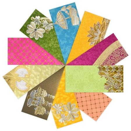 PARTH IMPEX Shagun Gift Envelope (Pack of 10) Assorted Color Designs Money Holder Fancy Packet for Christmas Diwali Easter Birthday Wedding Anniversary Designer Invitation Envelopes