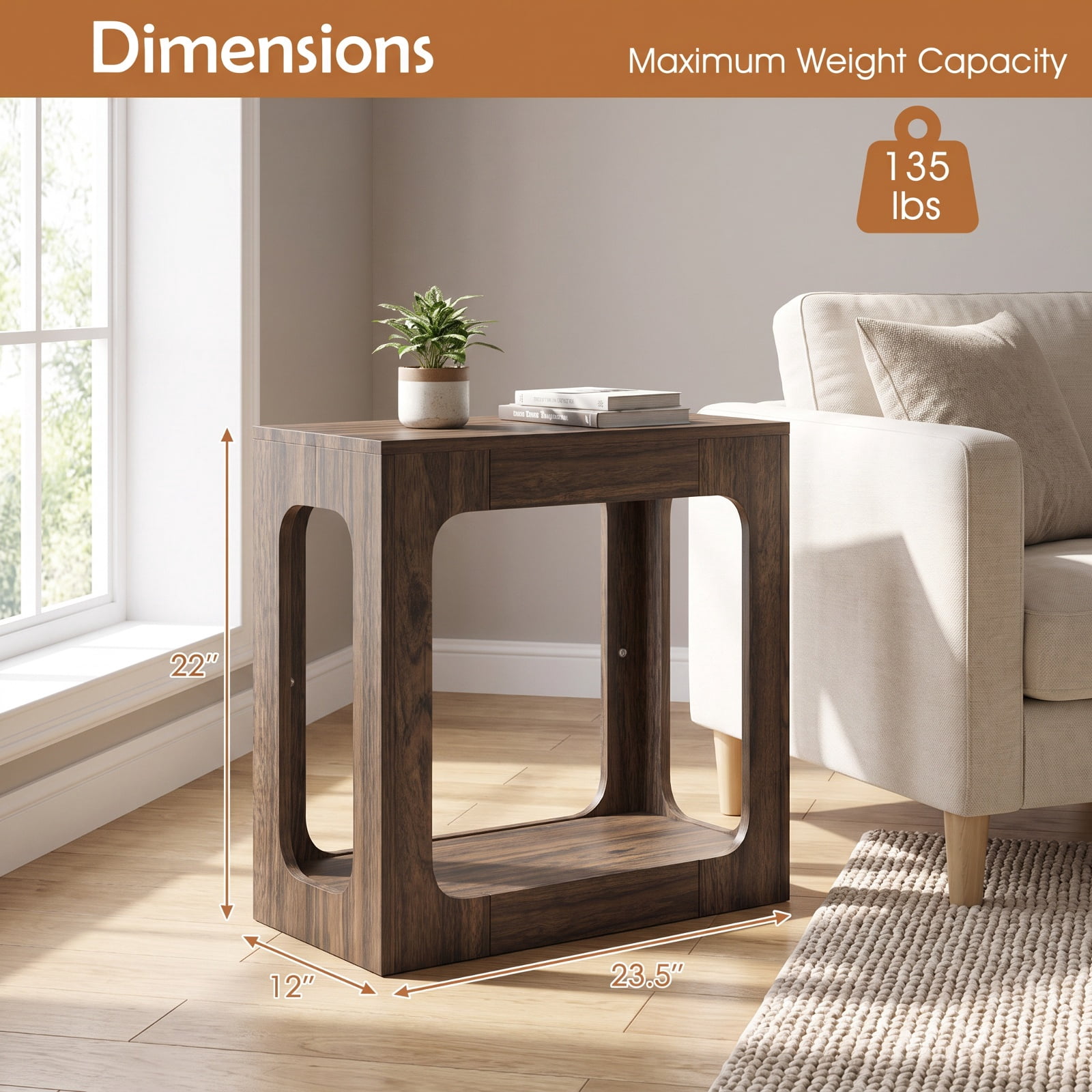 Furnibear 2 Tier End Table with Storage Shelf and Rustic Wood Grain Top for Living Room Bedroom and Sofa Side Accent Space, Oak